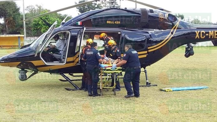 Trasladan a paciente grave en helicóptero de la SSP de Tekax a Mérida