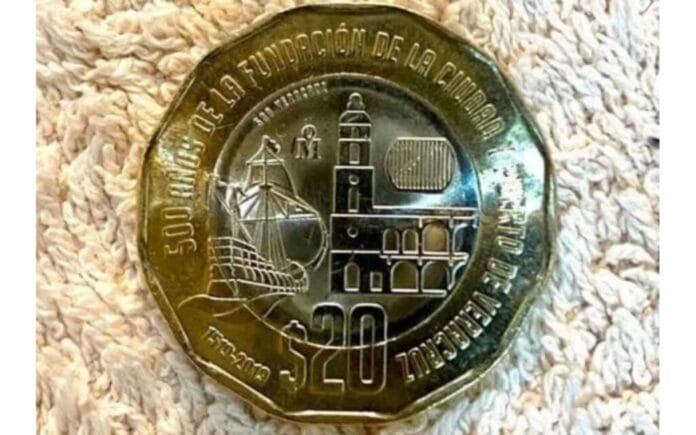 Moneda de 20 pesos del Puerto de Veracruz