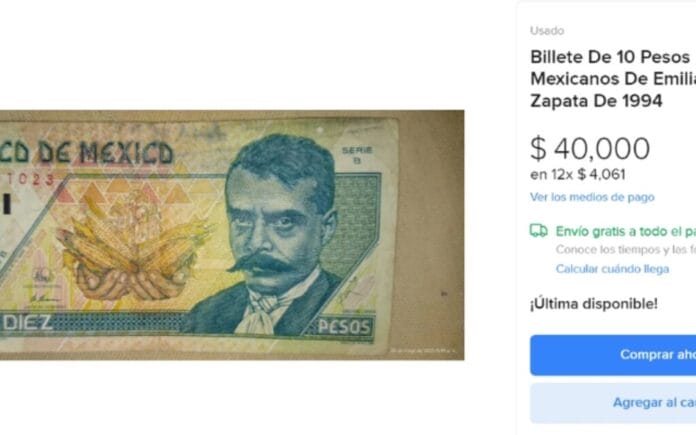 Billete de 10 pesos de Emiliano Zapata