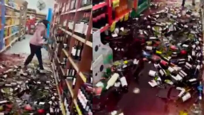 Destroza botellas de vino tras ser despedida del supermercado donde trabajaba (VIDEO)
