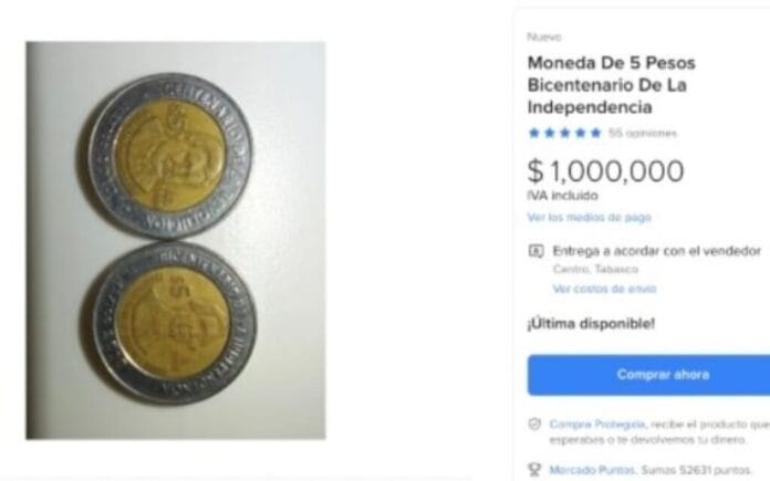 moneda de 5 pesos del Bicentenario de la Independencia
