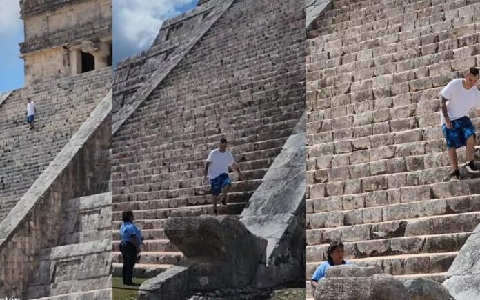 Turista subió a la pirámide de Chichén Itzá