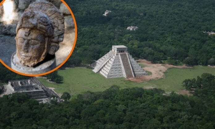 Yucatán. Emerge rostro esculpido de guerrero maya en Chichén Itzá