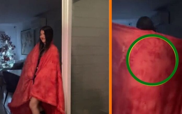 Joven hacía sensual baile con una cobija, pero en la tele se formó un rostro perturbador (VIDEO)