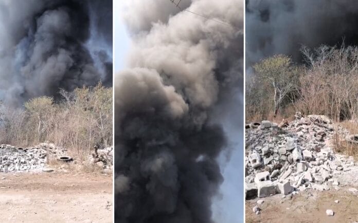 incendio en un terreno clandestino de Kanasín