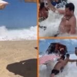 ¡Uay, que melló! Ola de tres metros sorprende a bañistas (VIDEO)