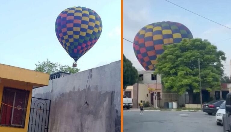 Globo aerostático pierde el control y cae en colonia de Montemorelos