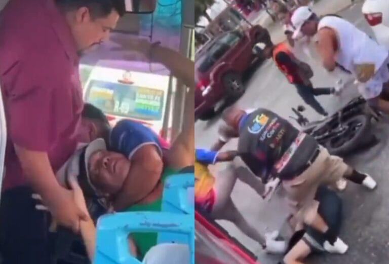 VIDEO: Pasajeros le acomodan una buen tunda a un motociclista que golpeaba a una doñita
