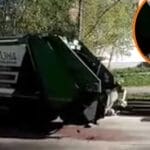 Abuelita "explotó" tras ser aplastada por camión de basura (VIDEO MUY FUERTE)