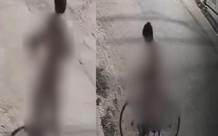 desnudo en bicicleta en la  colonia Mulsay de Mérida