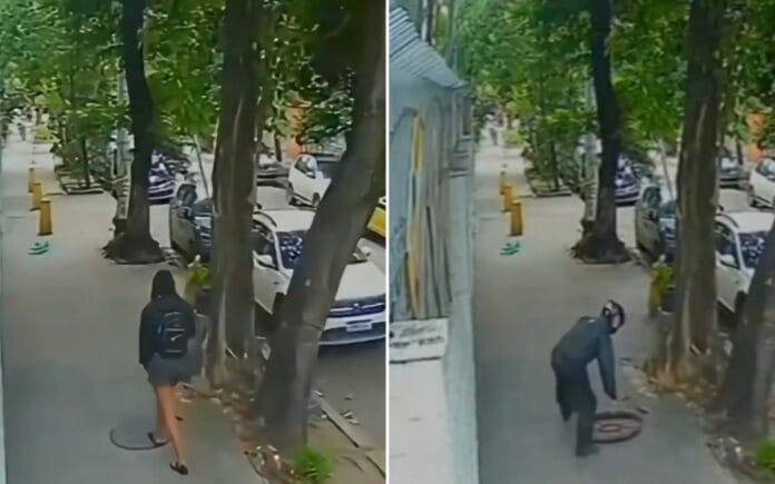 Mujer cae al vacío tras pisar una alcantarilla
