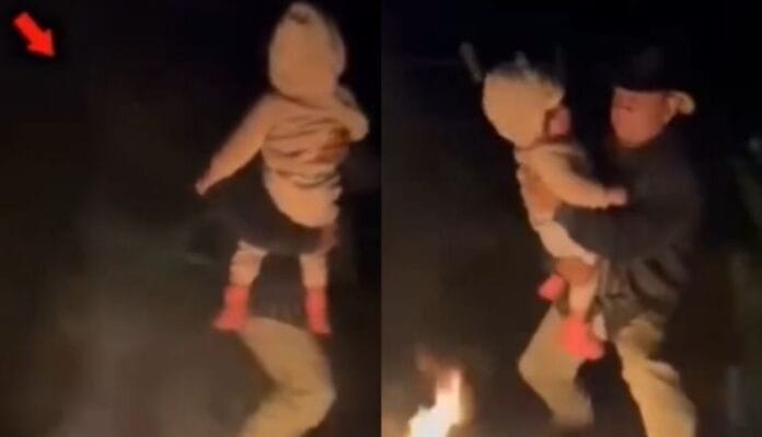 Captan supuesta figura demoníaca acechando a un padre y su pequeña durante una convivencia nocturna